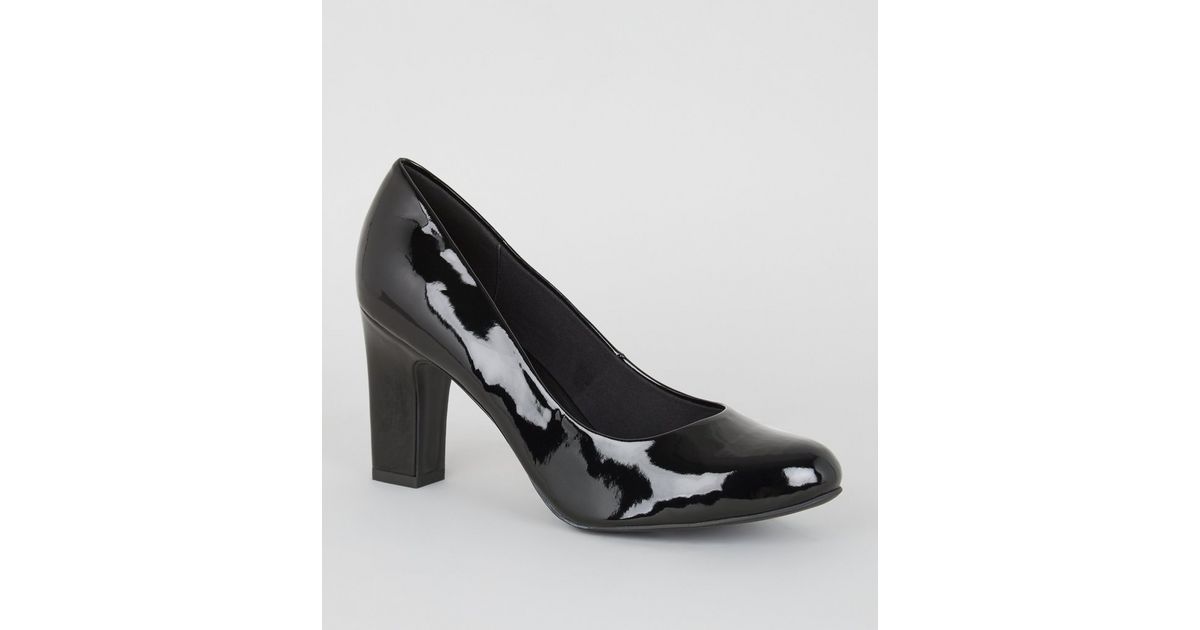 wide fit black patent court shoes