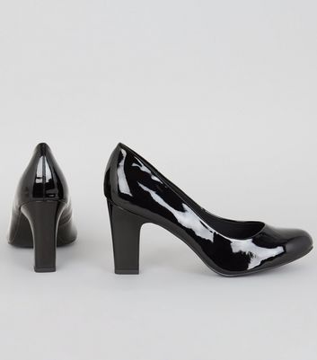 wide fit black patent court shoes