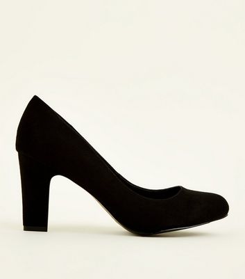Wide Fit Black Block Heel Court Shoes 