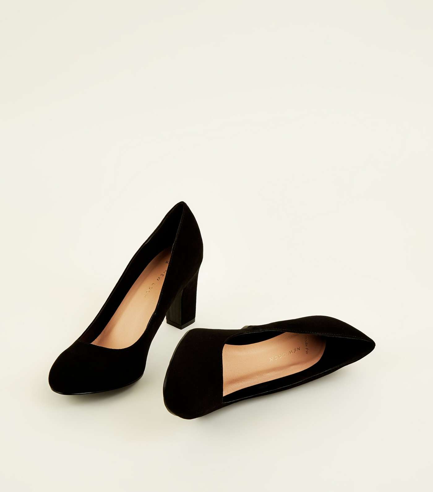 Wide Fit Black Block Heel Court Shoes Image 4