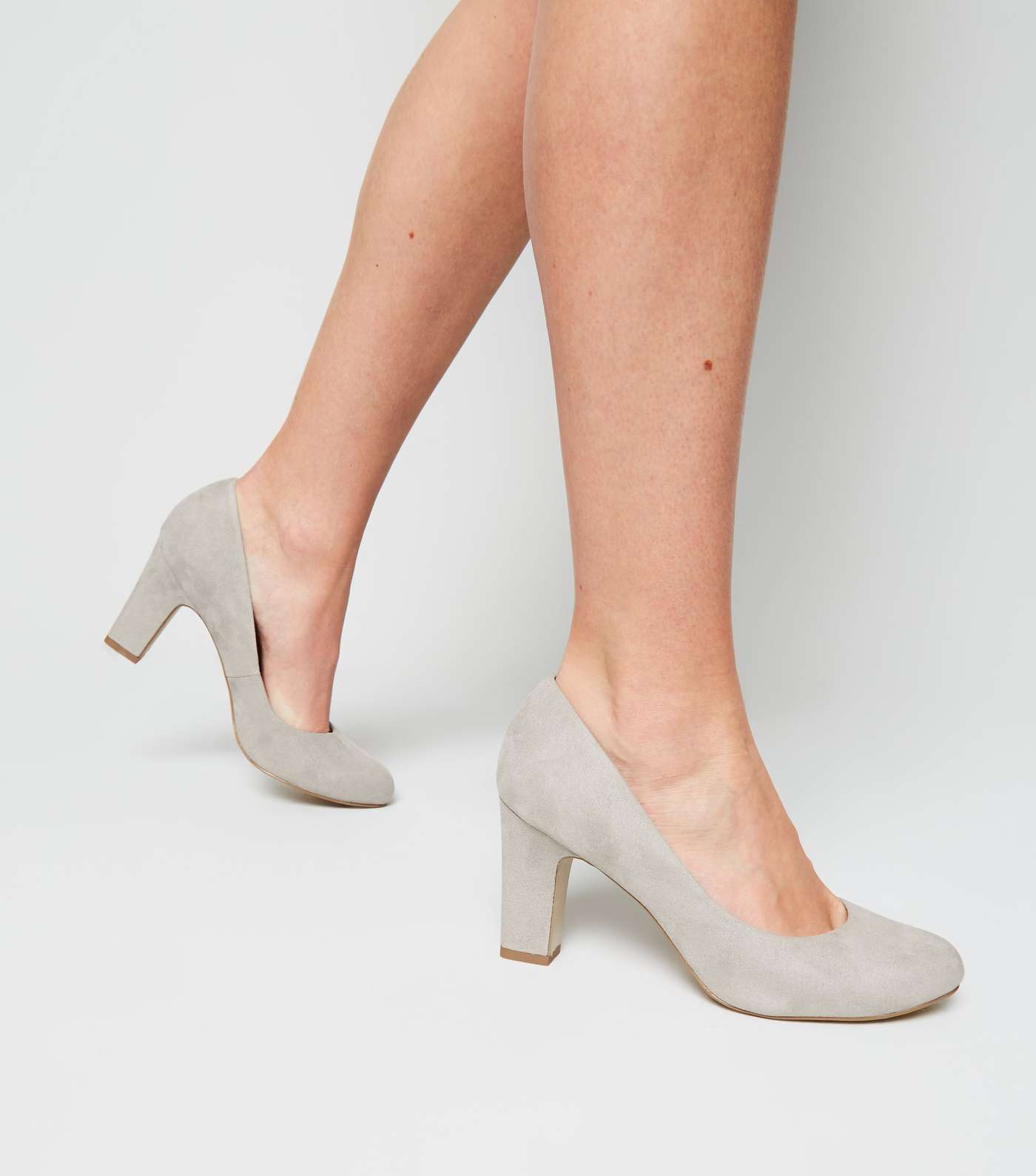 Wide Fit Grey Block Heel Court Shoes Image 2