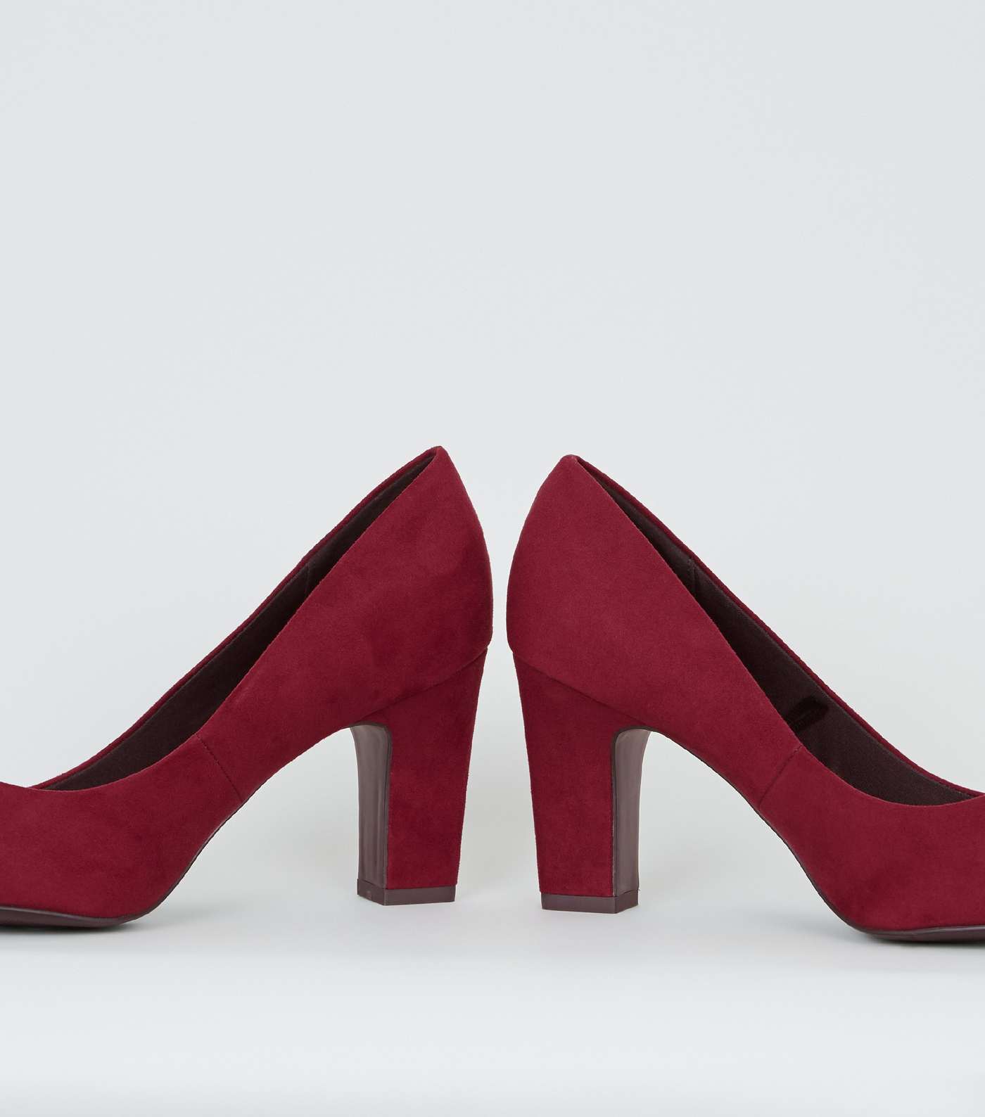 Wide Fit Dark Red Block Heel Court Shoes Image 4