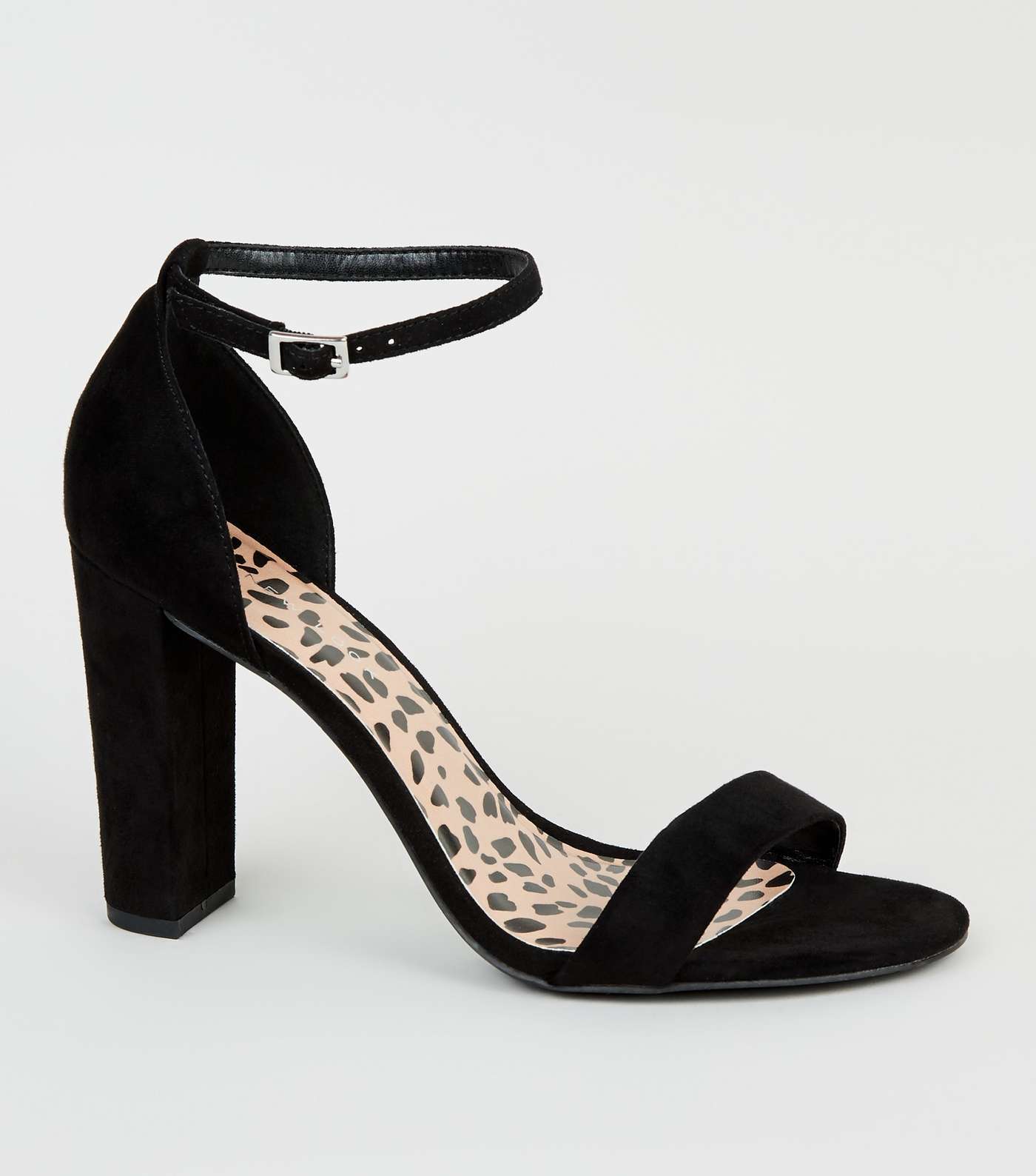 Wide Fit Black Leopard Print Insole Heeled Sandals 