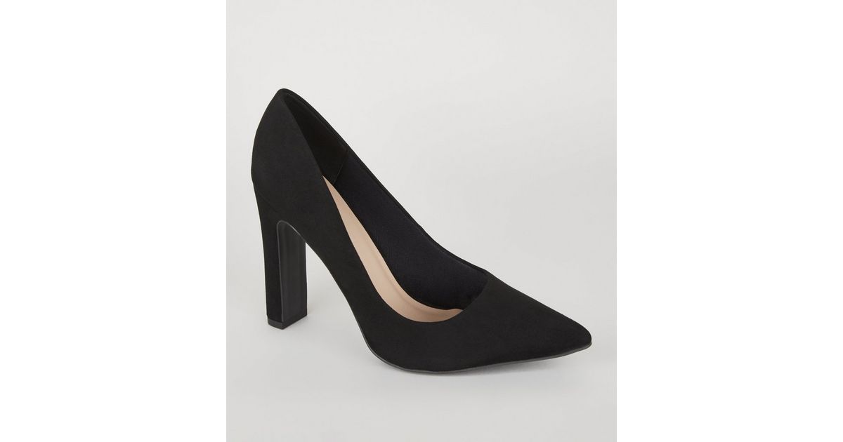 Wide Fit Black Suedette Block Heel Courts New Look