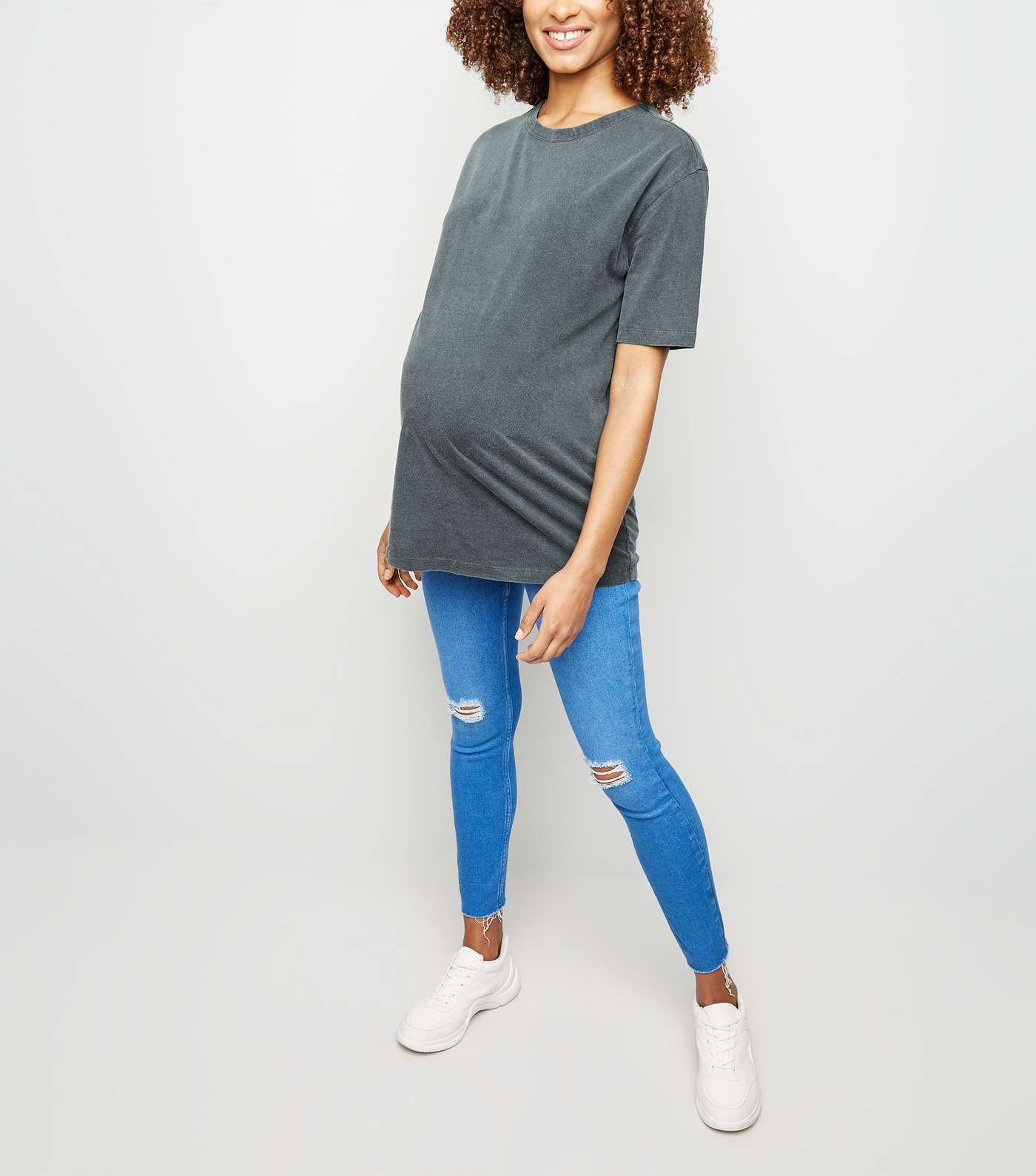 Maternity Grey Acid Wash Oversized T-Shirt Image 2