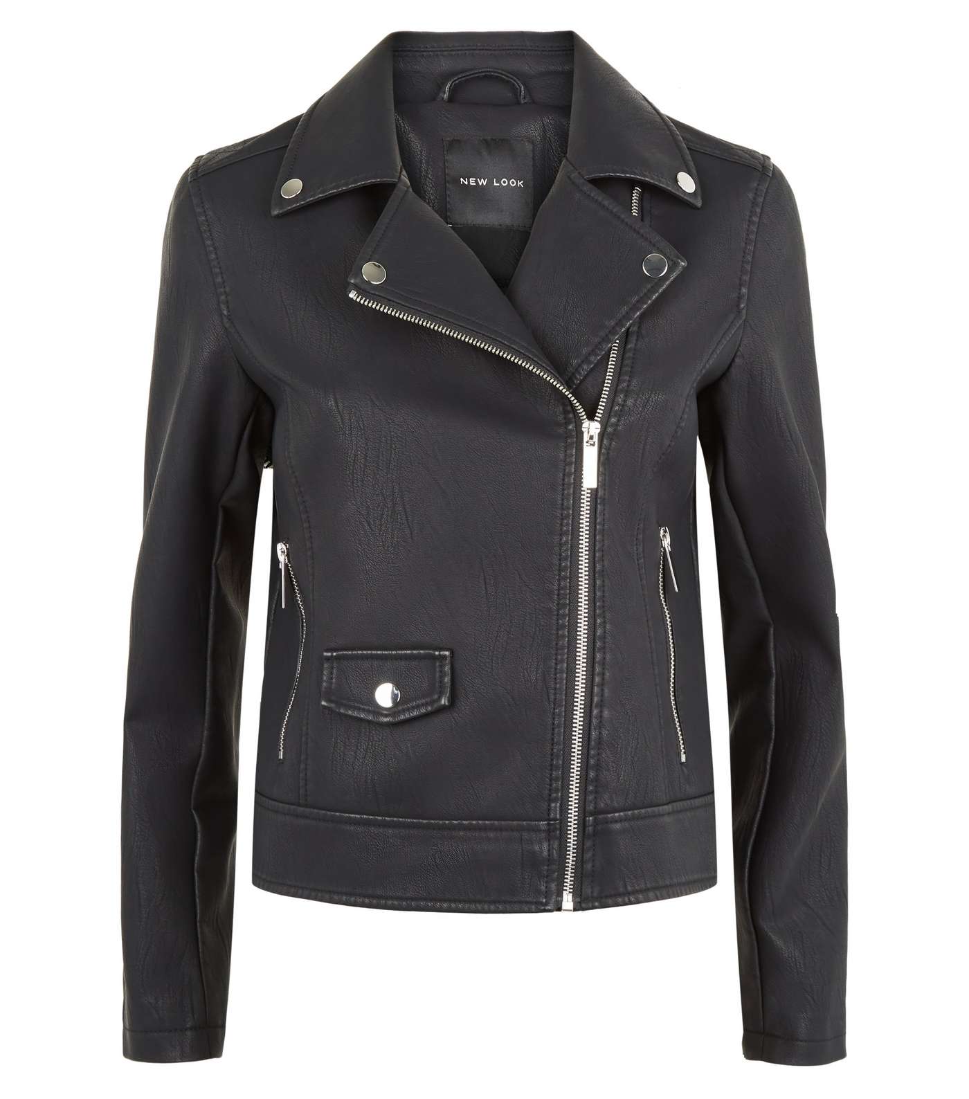 Black Leather-Look Zip Biker Jacket  Image 4