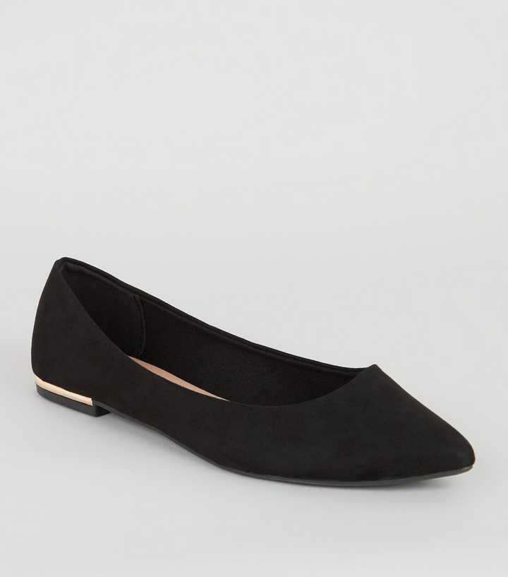 Black Suedette Pointed Metal Ballet Pumps | New Look