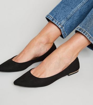 Black Suedette Pointed Metal Ballet Pumps | New Look