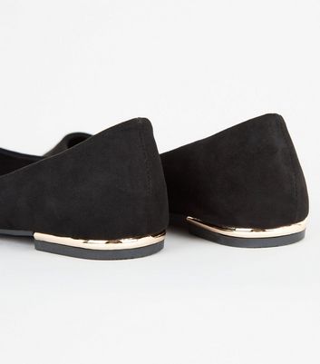 Black Suedette Pointed Metal Ballet Pumps | New Look