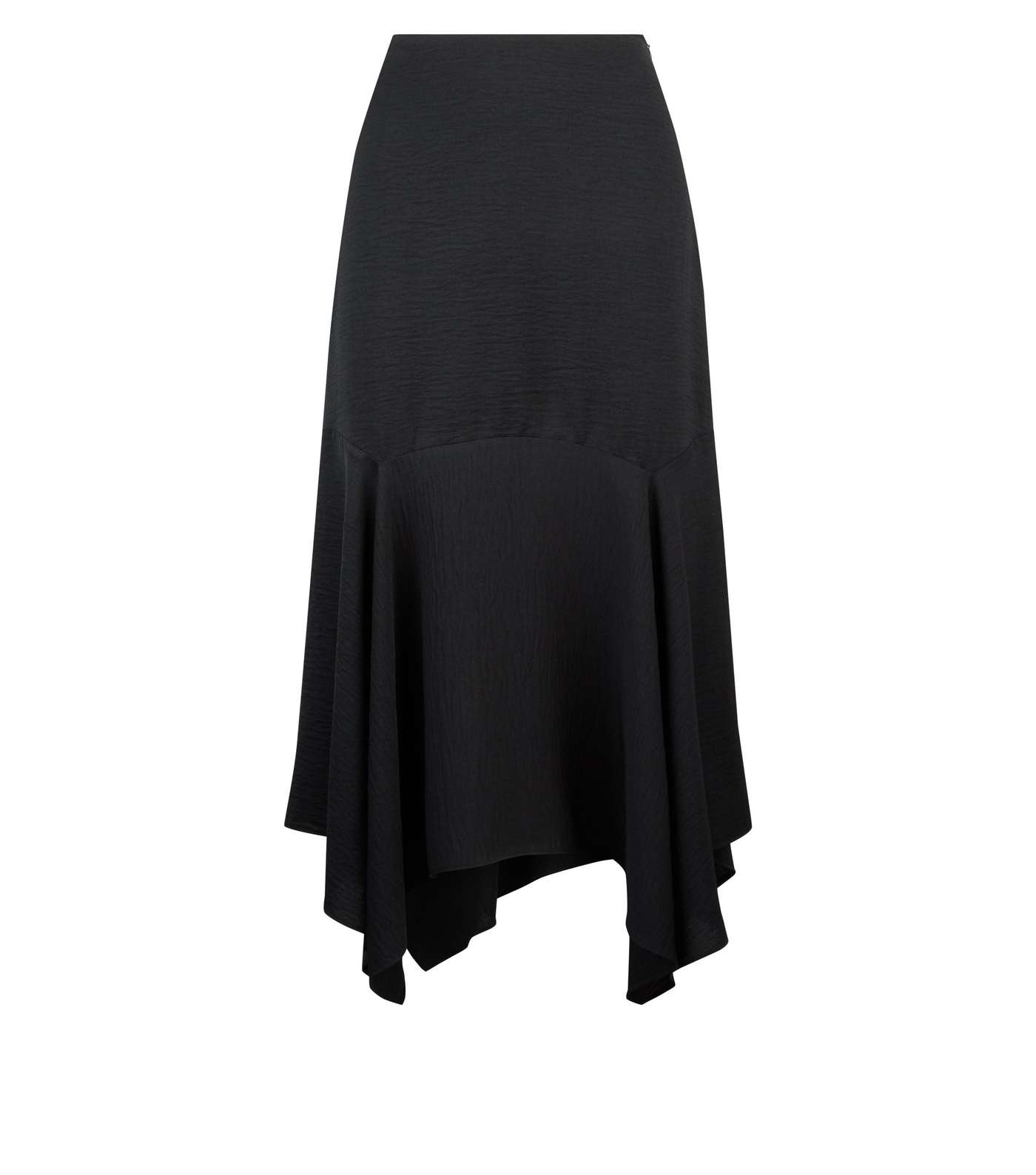Black Satin Hanky Hem Midi Skirt Image 4