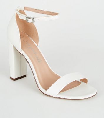 Wide Fit White Leather-Look Block Heels 