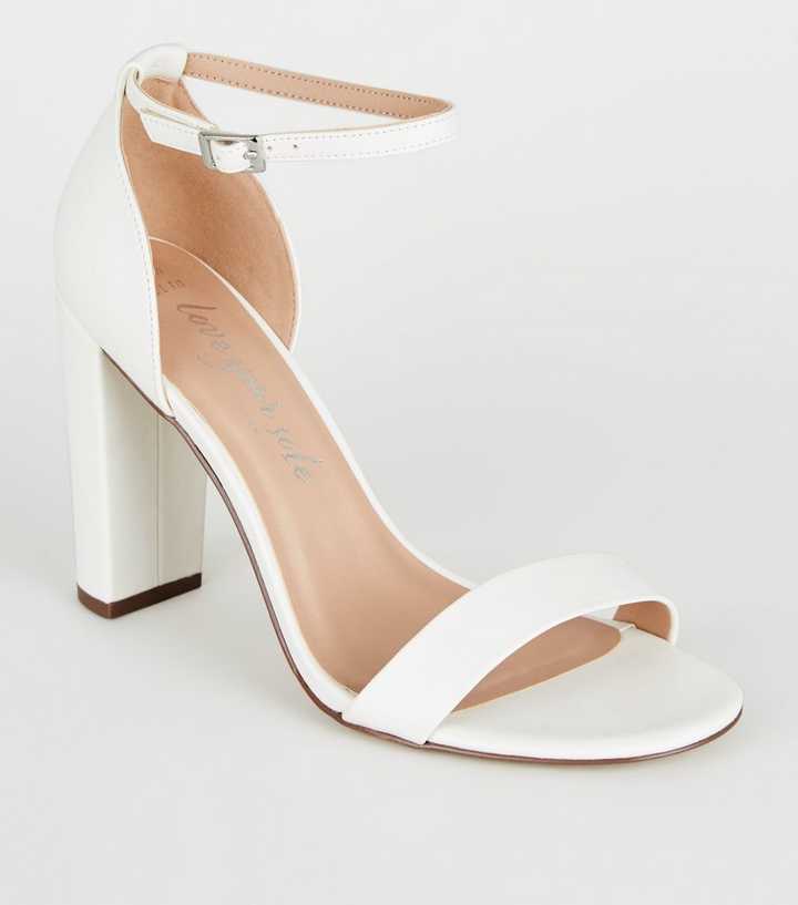 Wide Fit White Leather-Look Block Heels