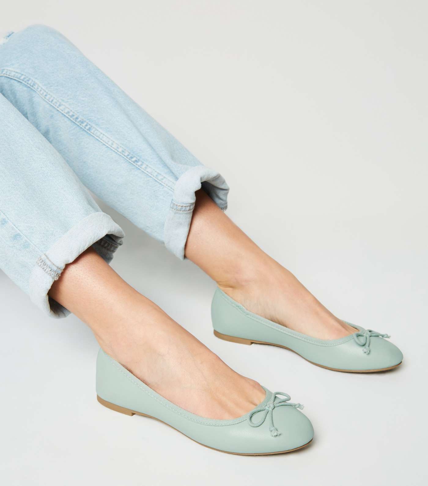 Mint Green Leather-Look Check Lined Ballet Pumps Image 2