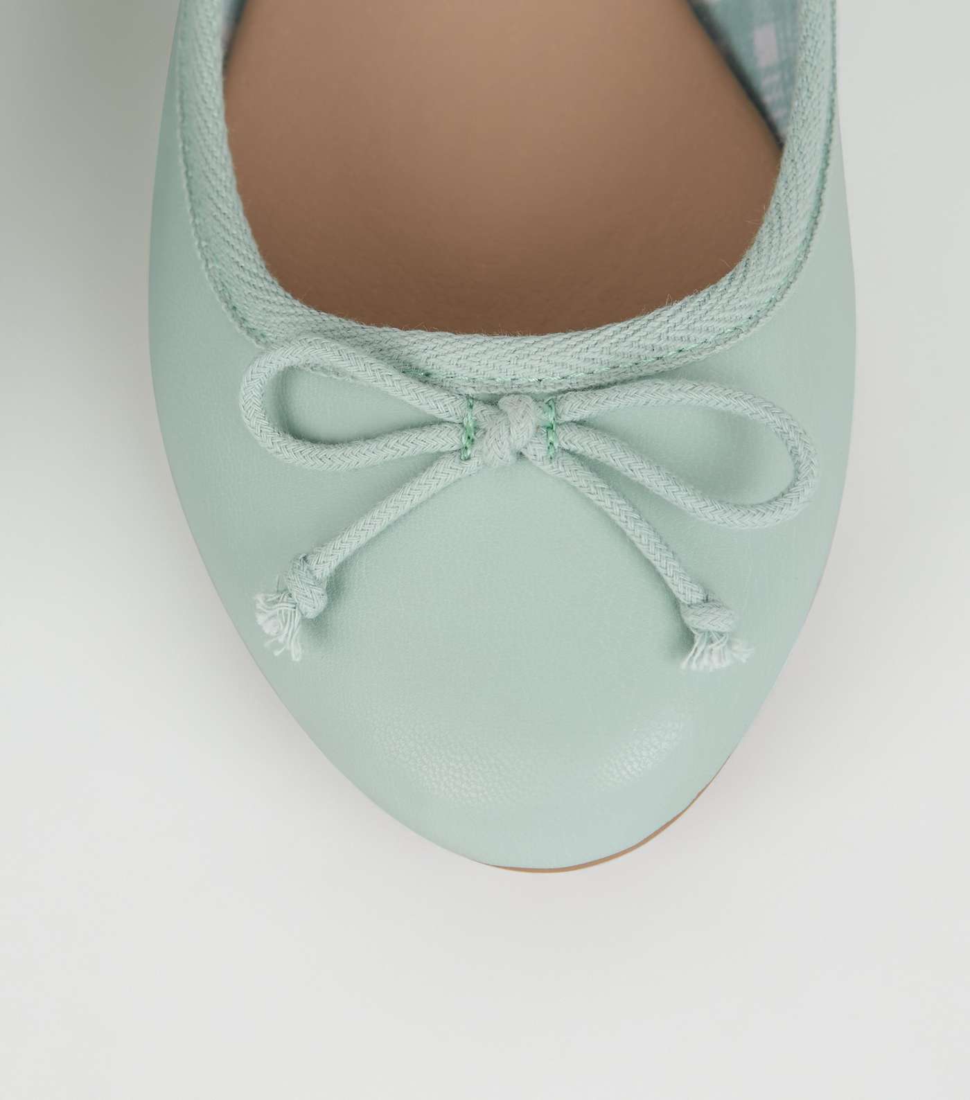 Mint Green Leather-Look Check Lined Ballet Pumps Image 4