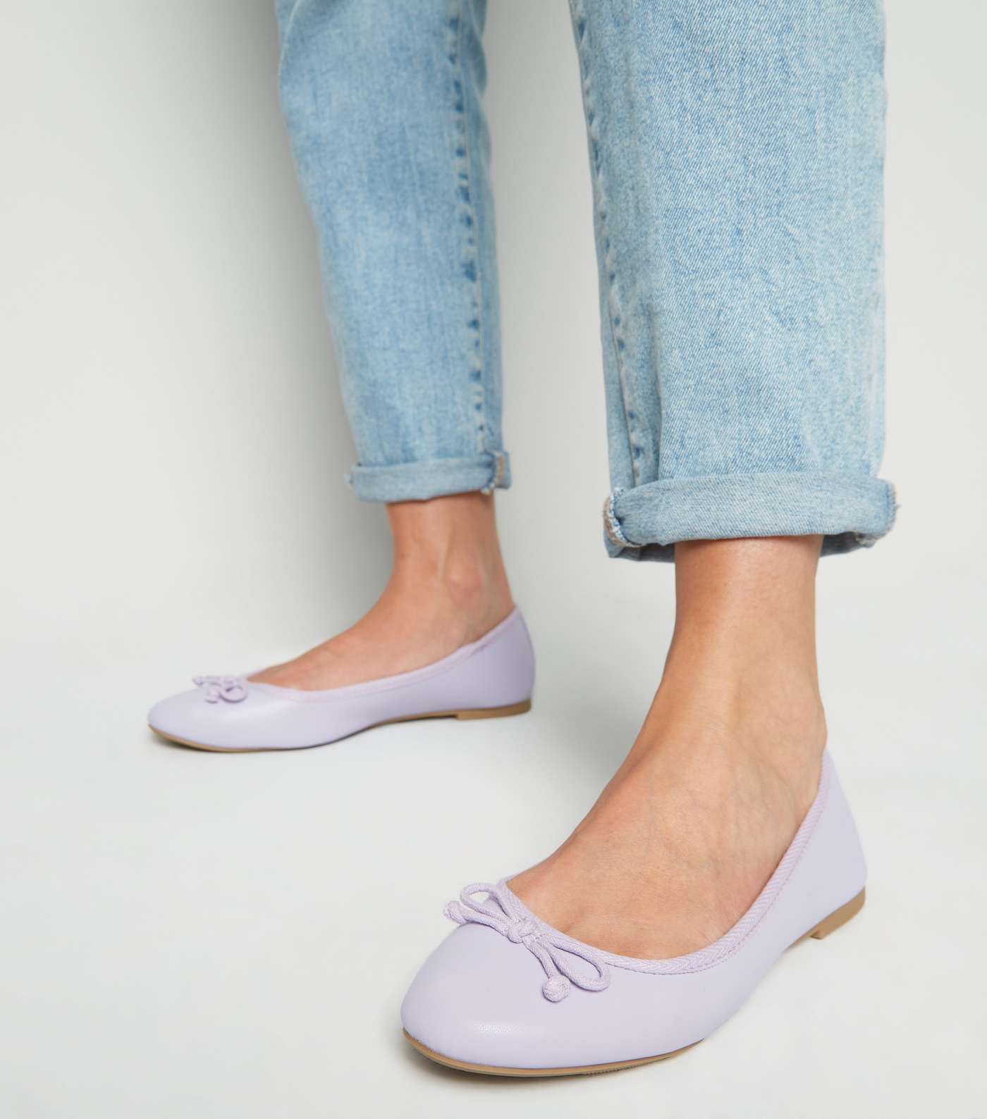 Lilac Leather-Look Check Lined Ballet Pumps Image 2