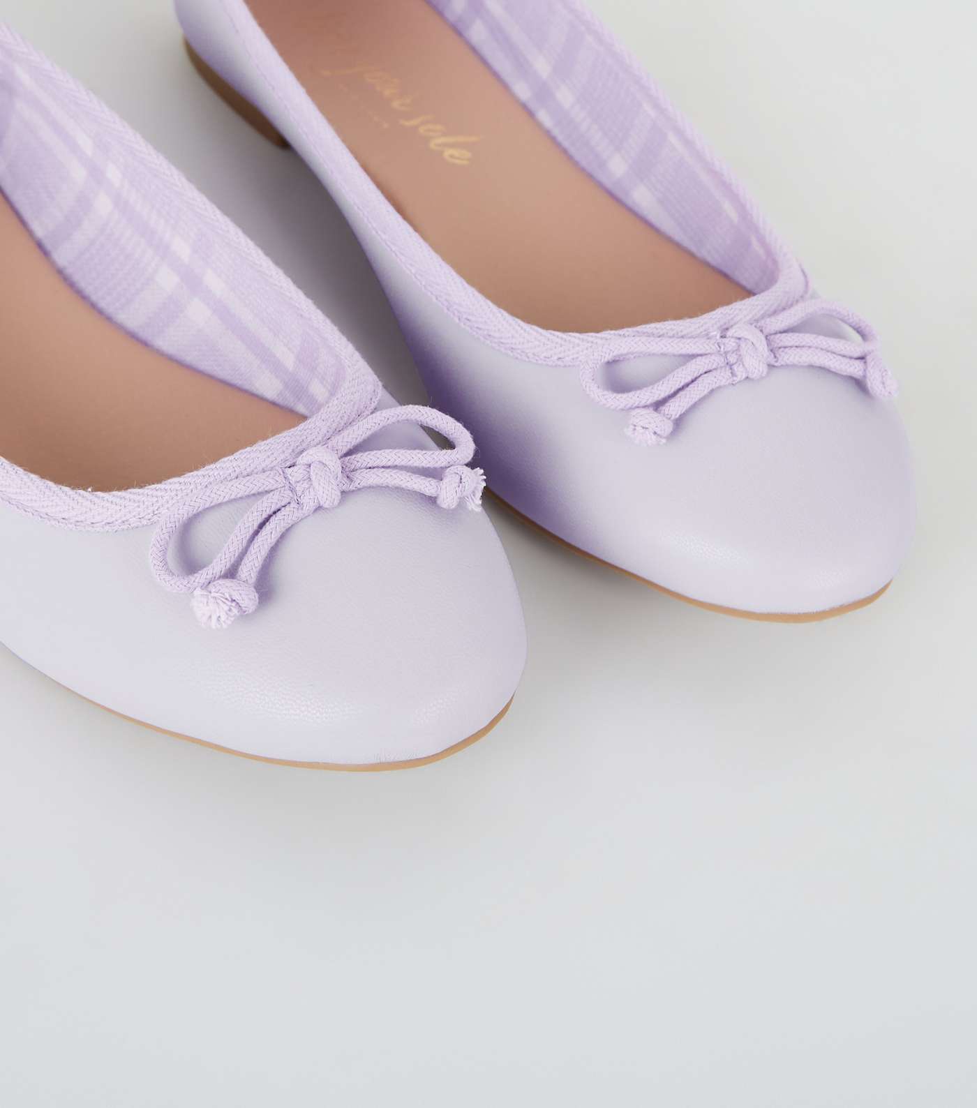 Lilac Leather-Look Check Lined Ballet Pumps Image 4