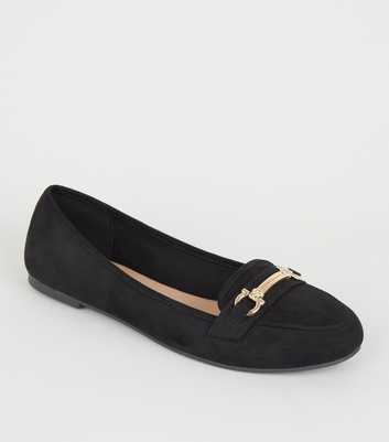 Black Suedette Metal Bar Front Loafers