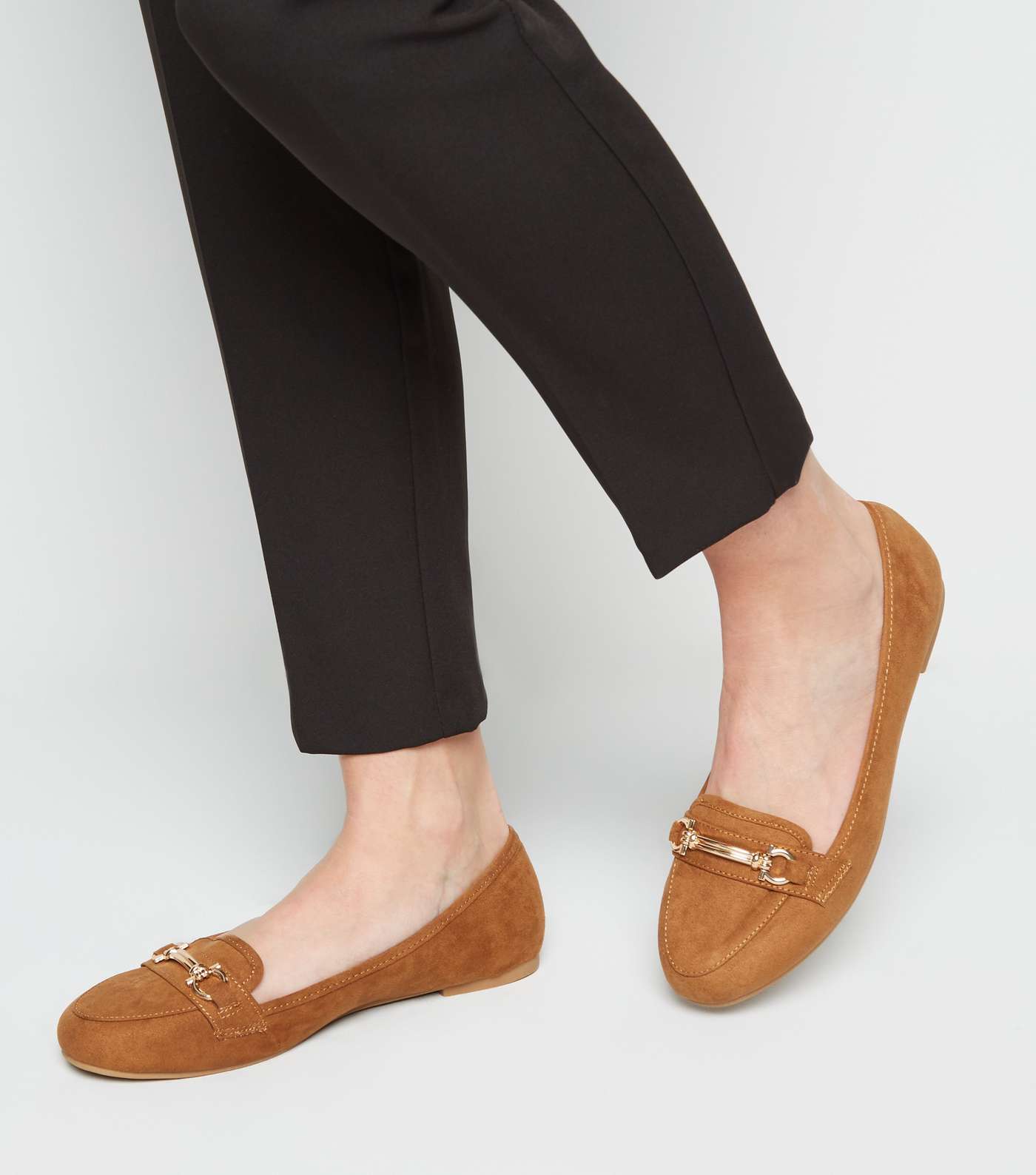 Tan Suedette Bar Front Loafers Image 2