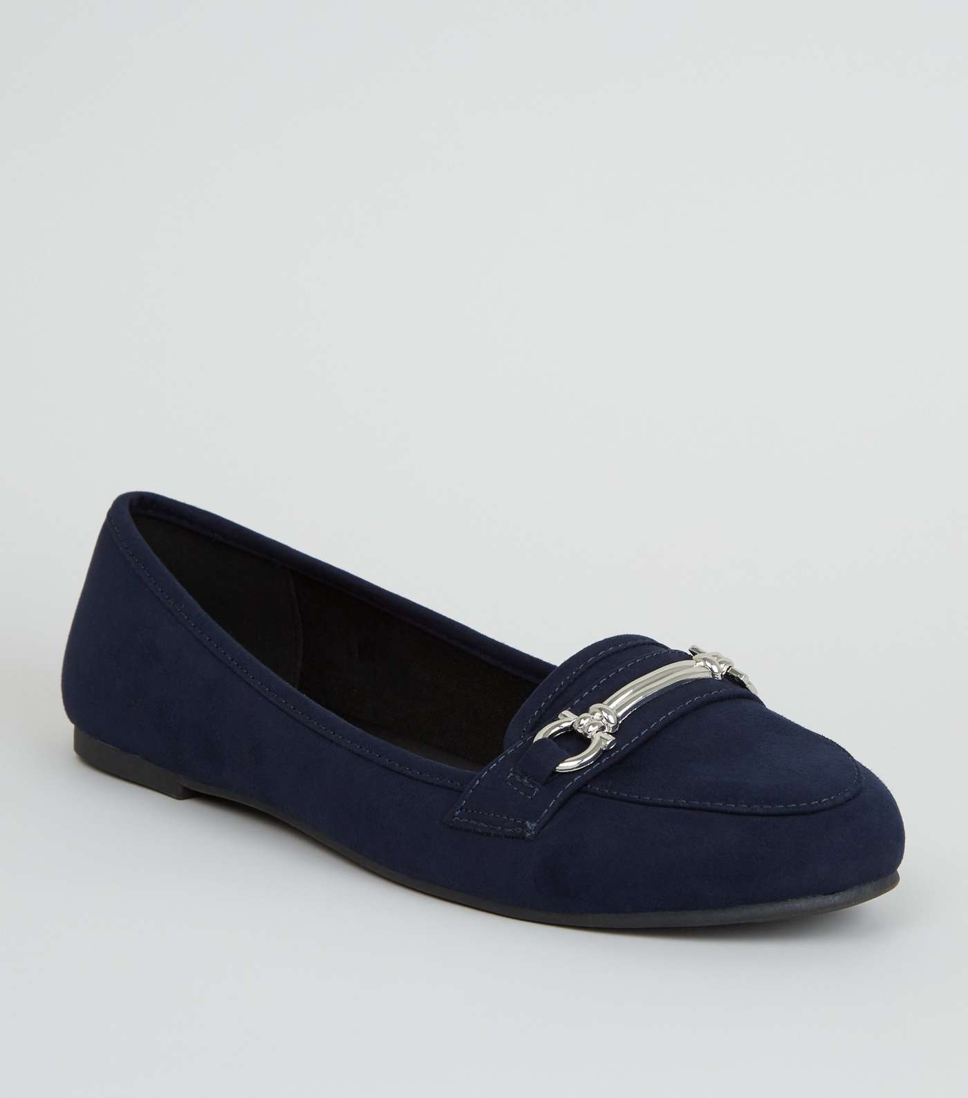 Navy Suedette Bar Front Loafers