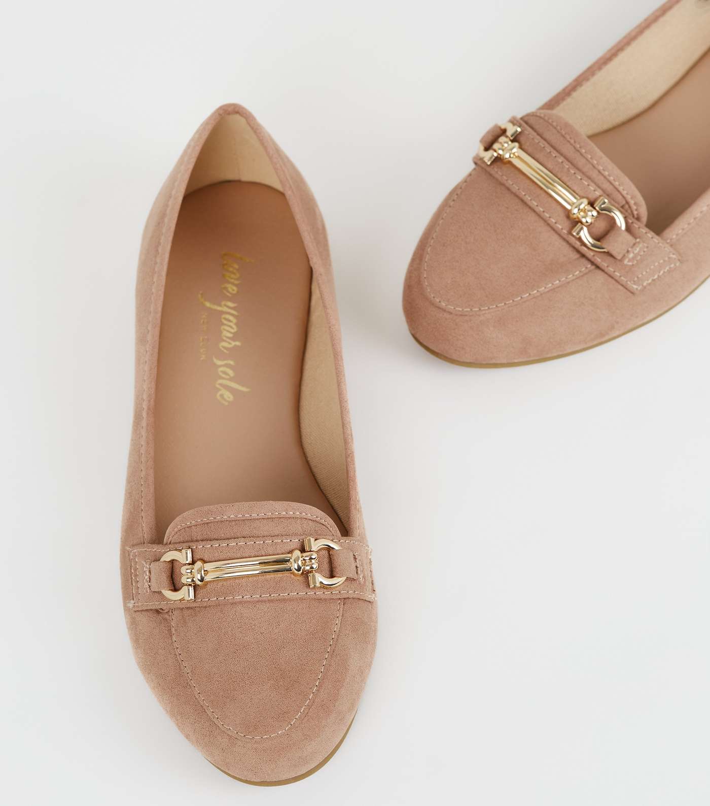 Pink Suedette Bar Front Loafers Image 3