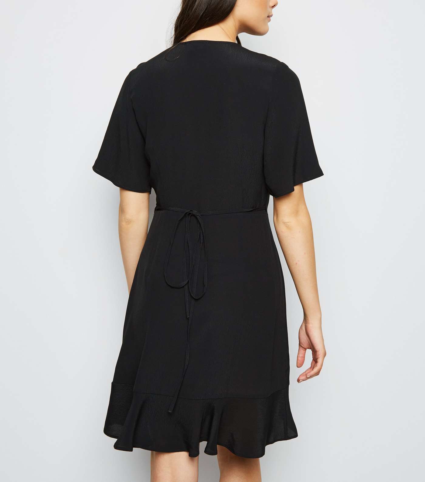 Black Frill Hem Wrap Mini Dress Image 3