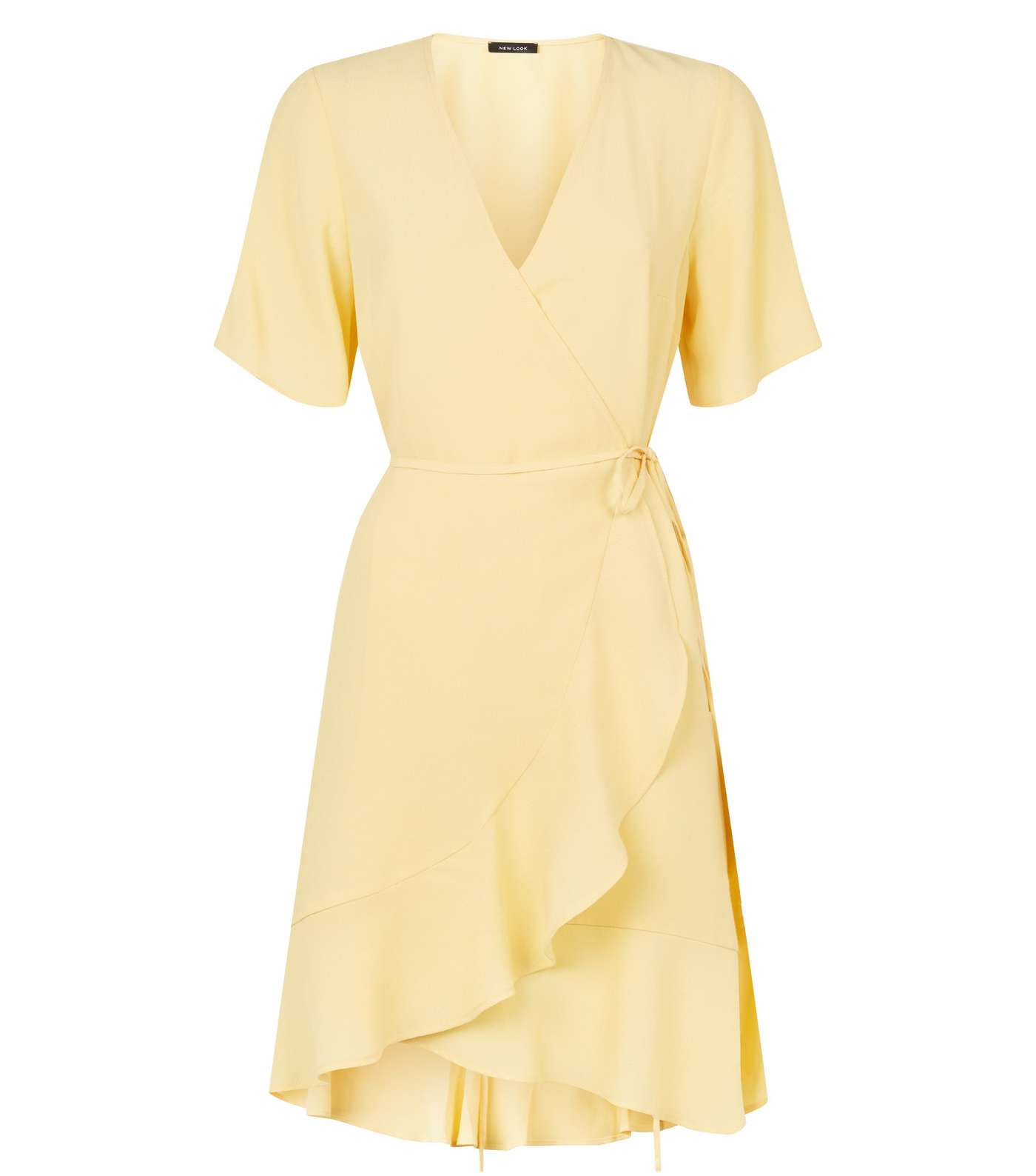 Pale Yellow Ruffle Hem Wrap Mini Dress Image 4