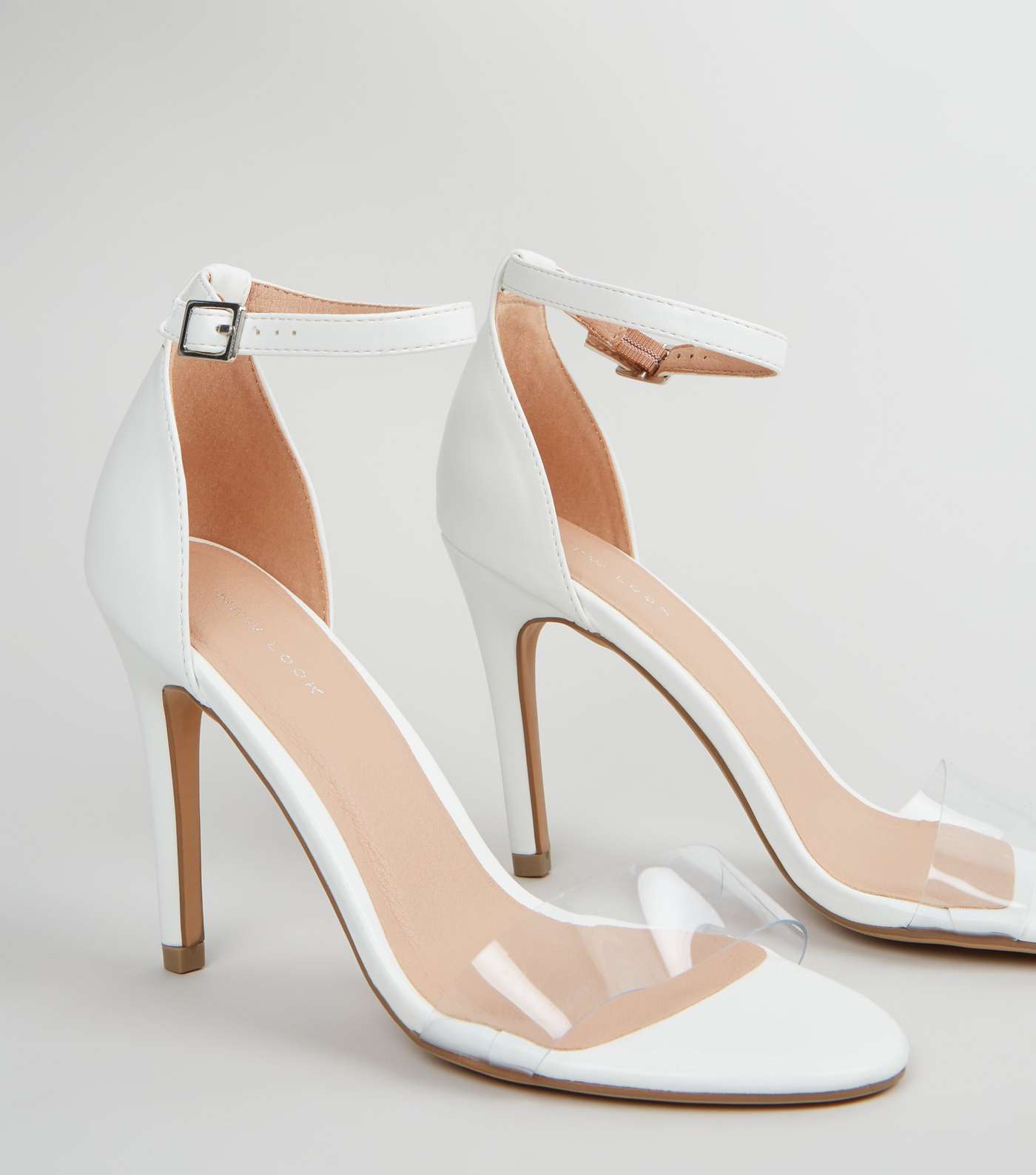 White Leather-Look Clear Strap Stiletto Heels Image 4