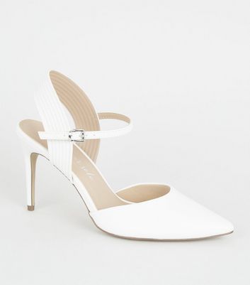 White Leather-Look Piped Stiletto Court 