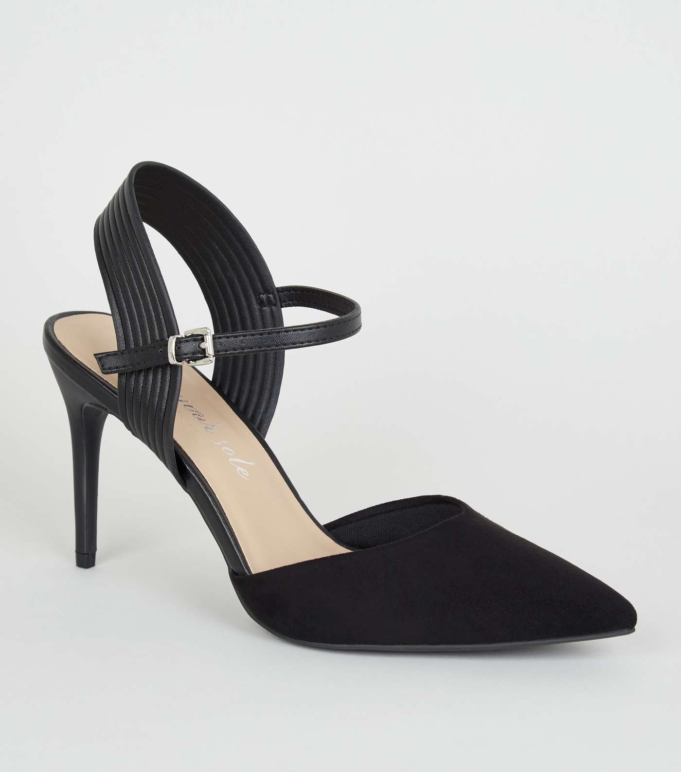 Black Suedette Piped Stiletto Court Shoes