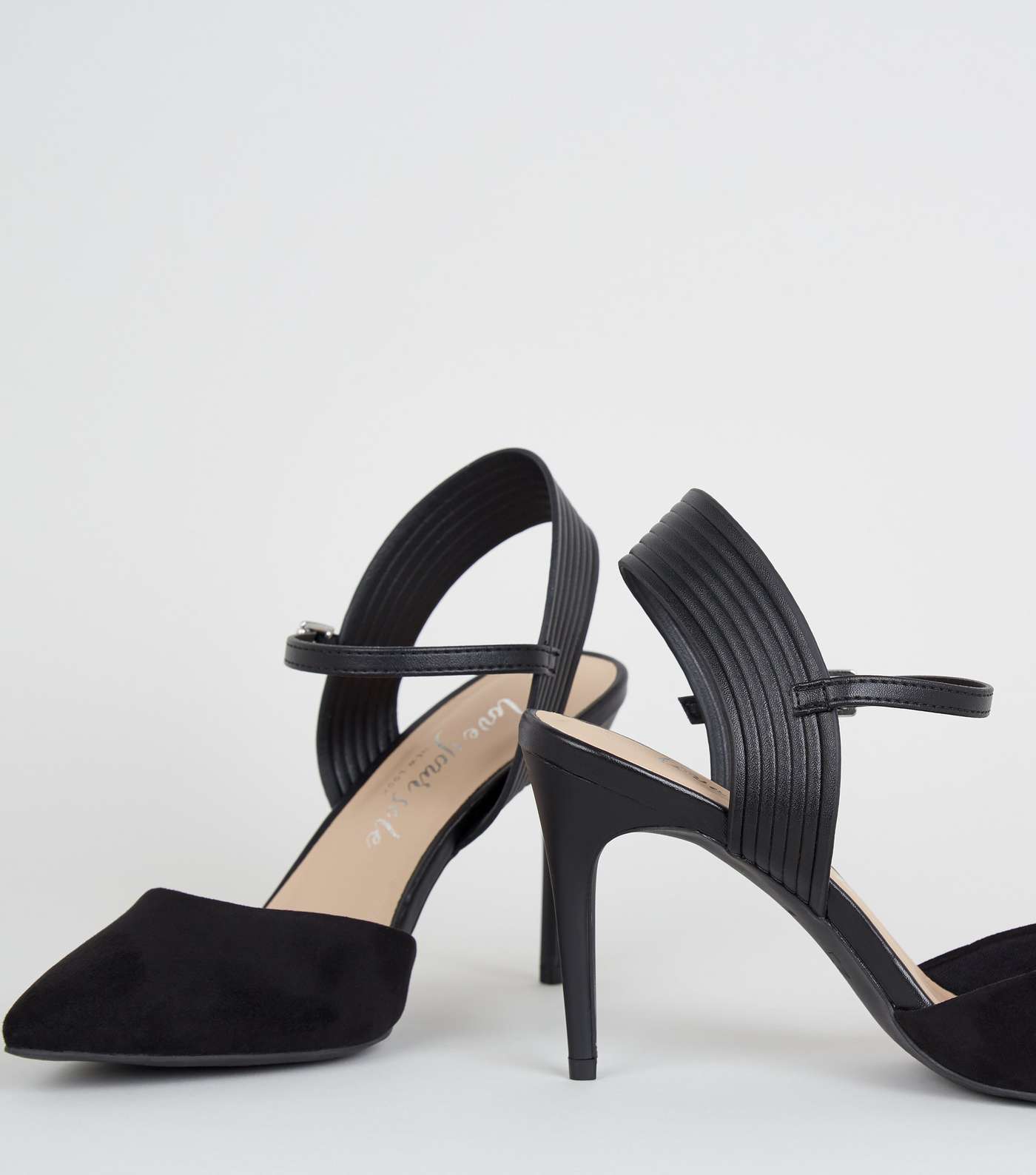 Black Suedette Piped Stiletto Court Shoes Image 3