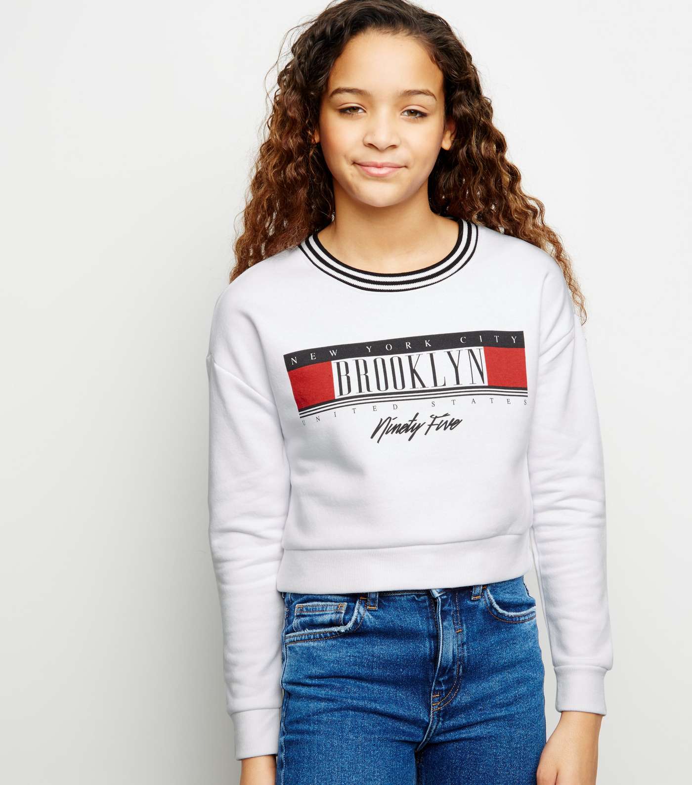 Girls White Brooklyn Slogan Boxy Sweatshirt