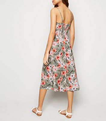 Brown Floral Lattice Front Midi Dress New Look shop for Brown Floral Lattice Front Midi Dress New Look at Shopo