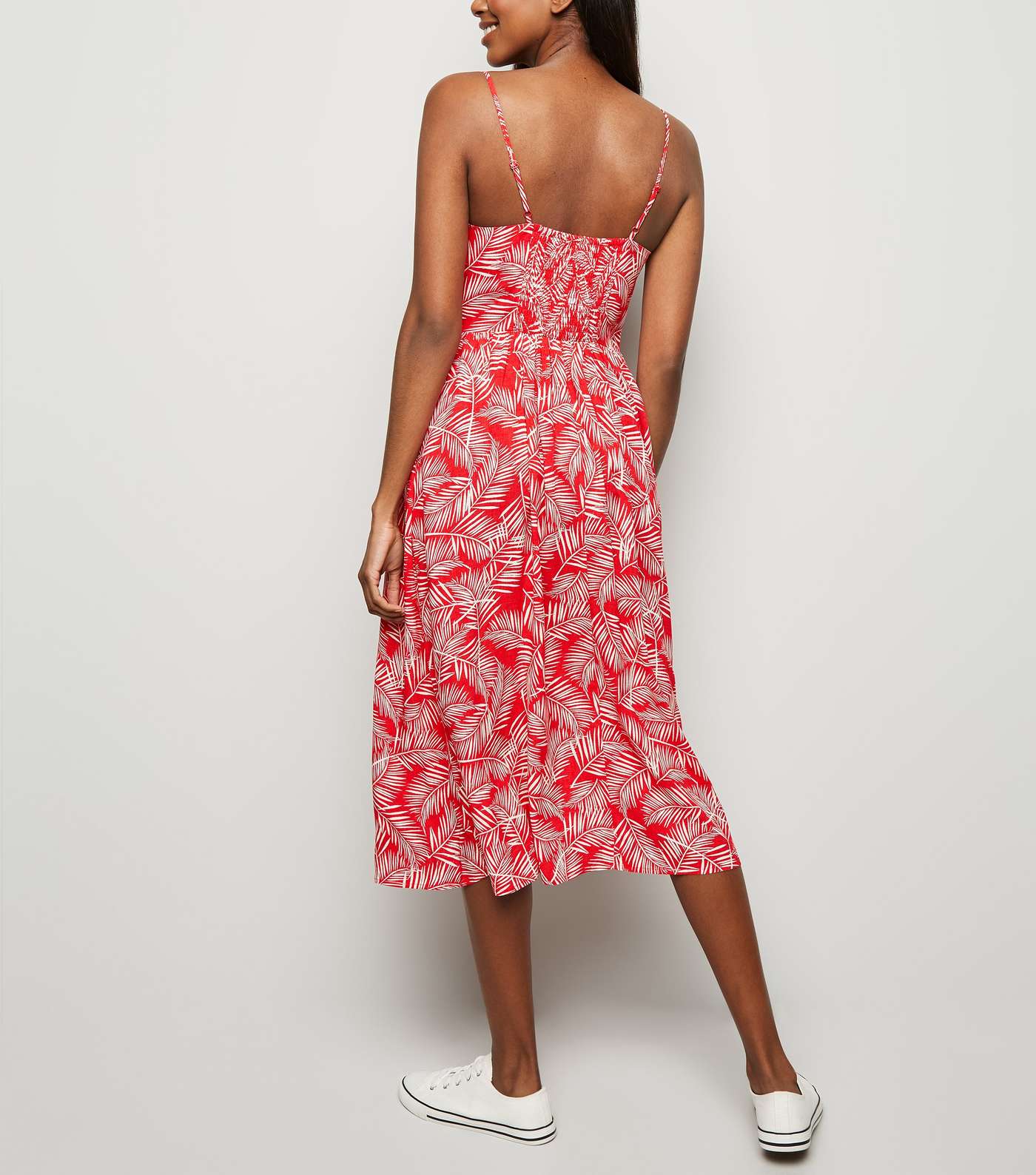 Red Leaf Print Lace Up Front Dress Image 3