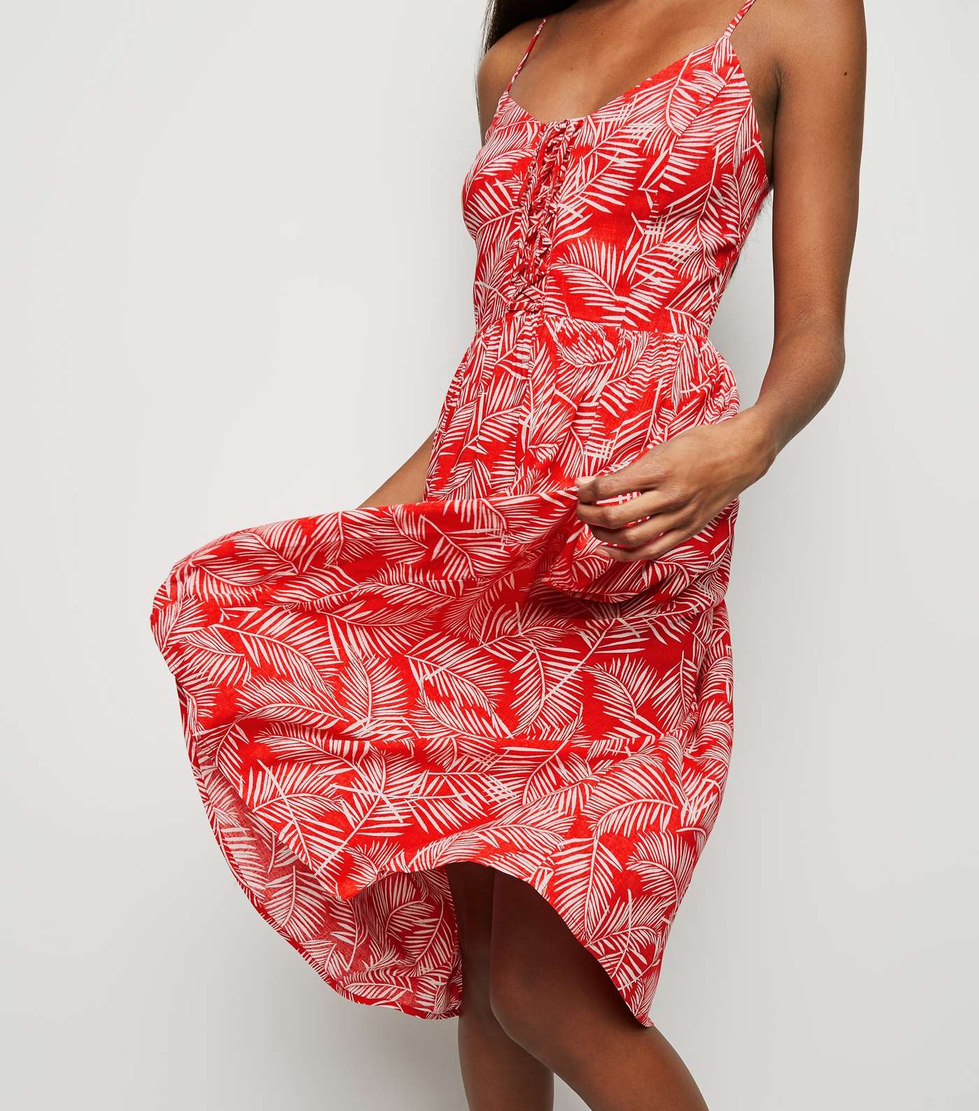 Red Leaf Print Lace Up Front Dress Image 5