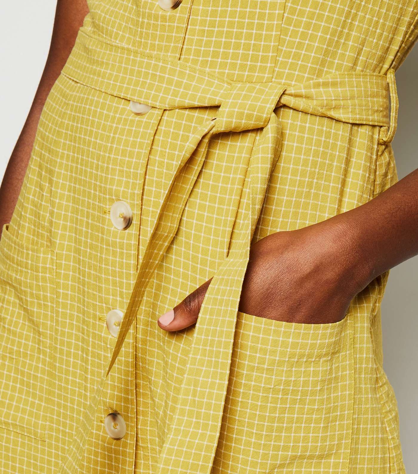 Yellow Grid Check Button Up Midi Dress Image 5