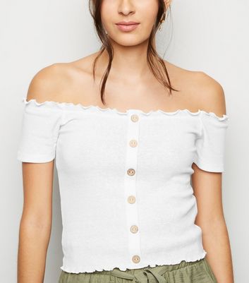 white ribbed bardot top