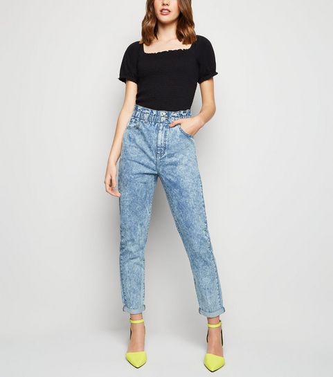 Tori – Blaue Mom Jeans in Acid-Waschung