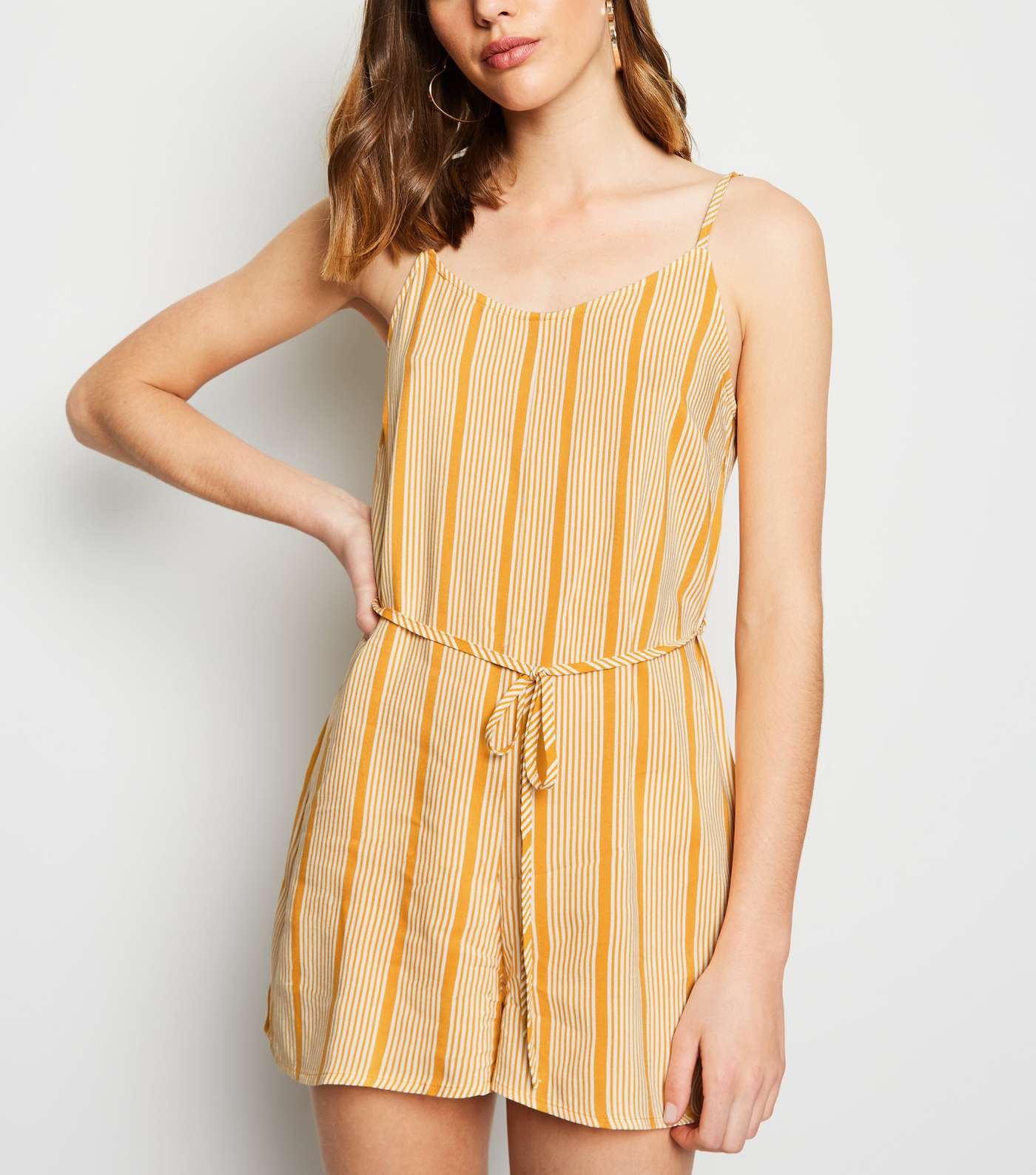 Yellow Stripe Belted Playsuit