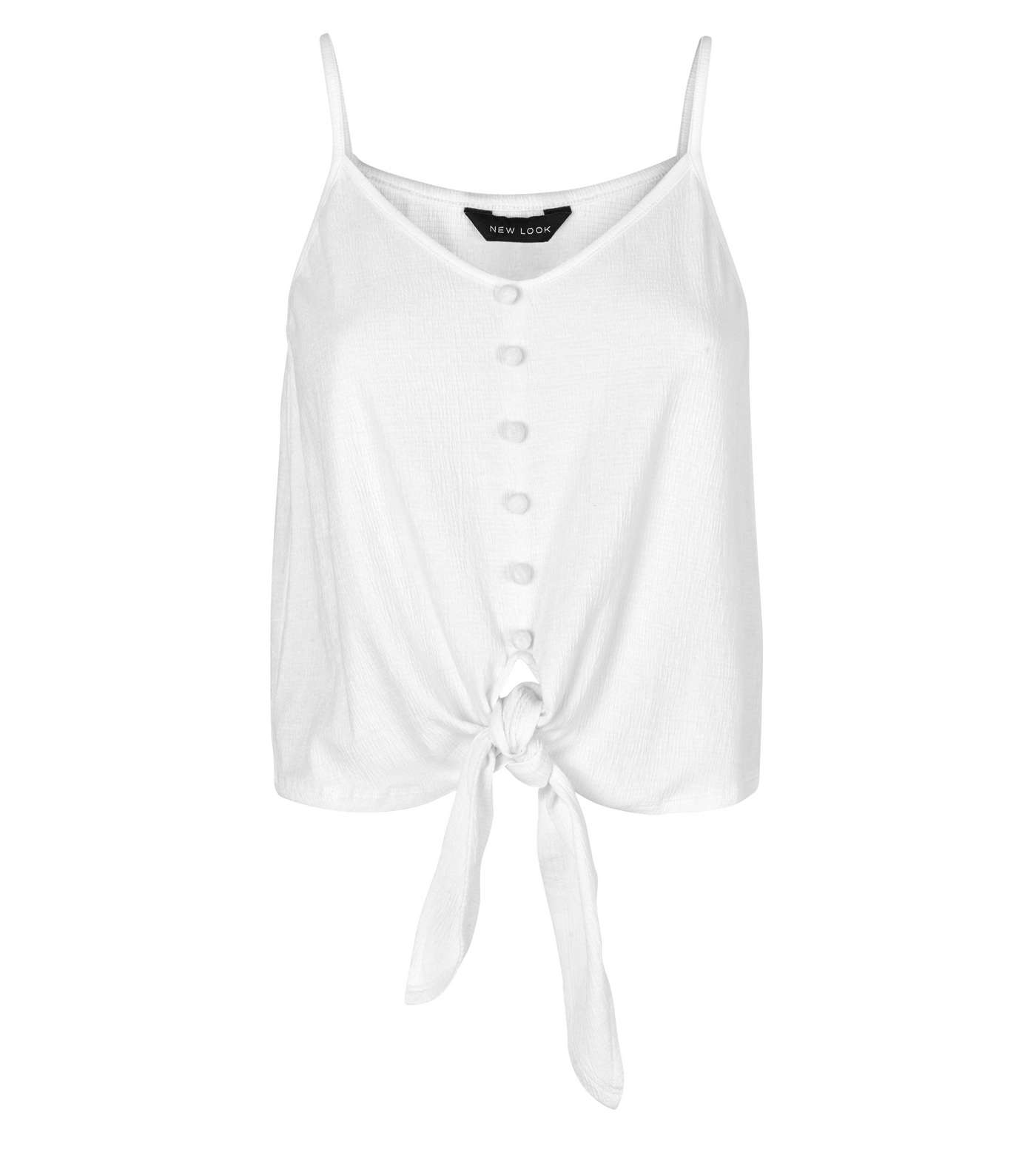 White Lightweight Button Front Tie Front Cami Image 4