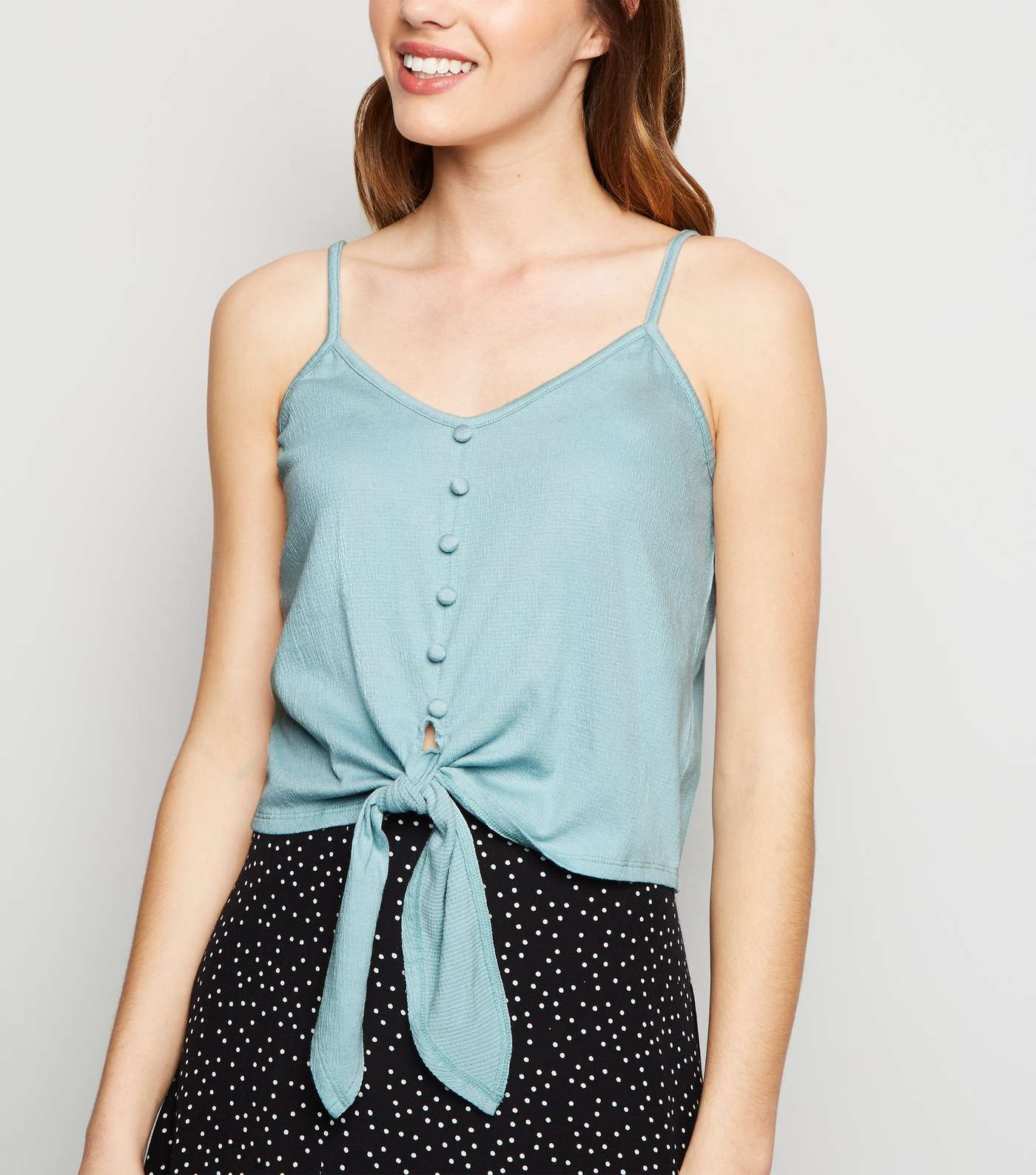 Mint Green Lightweight Button Front Tie Front Cami
