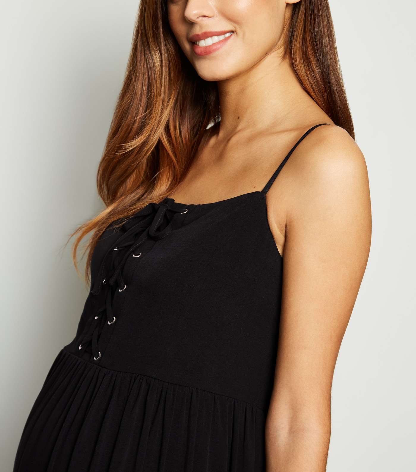 Maternity Black Lace Up Front Midi Dress Image 5