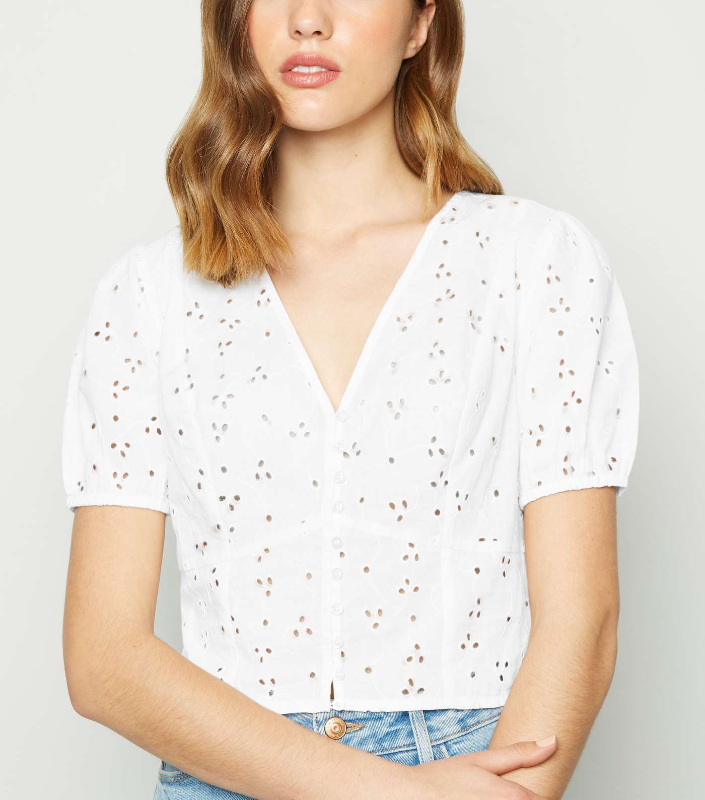 White Broderie Button Up Shirt