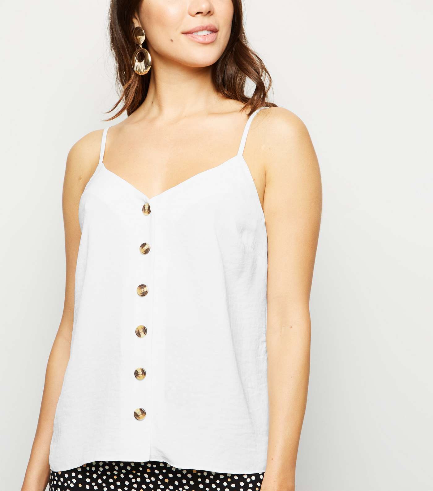 Off White Faux Horn Button Front Cami