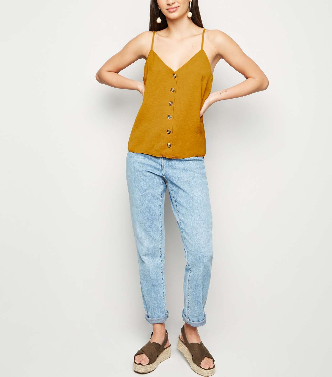 Mustard Crepe Button Front Cami Image 2