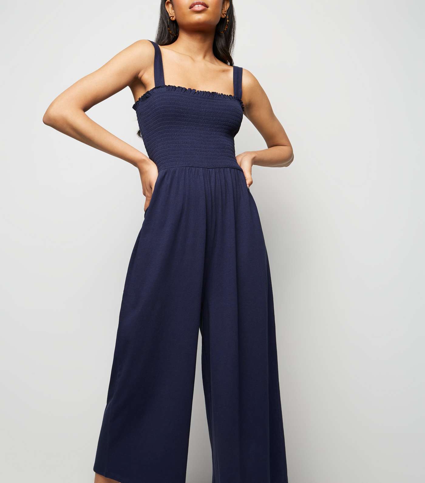 Petite Navy Shirred Top Jersey Jumpsuit Image 2