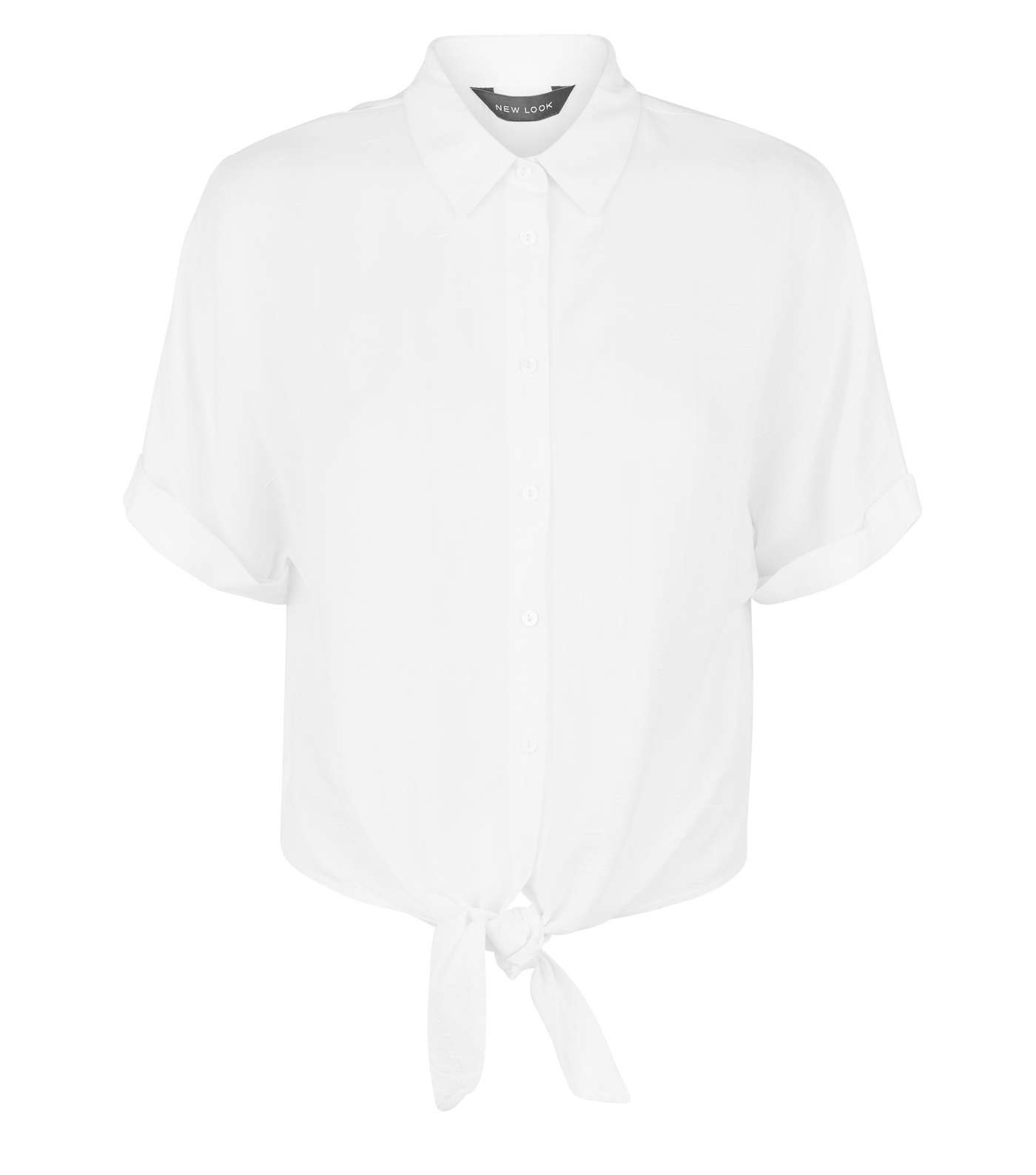 Off White Tie Front Roll Sleeve Shirt Image 4