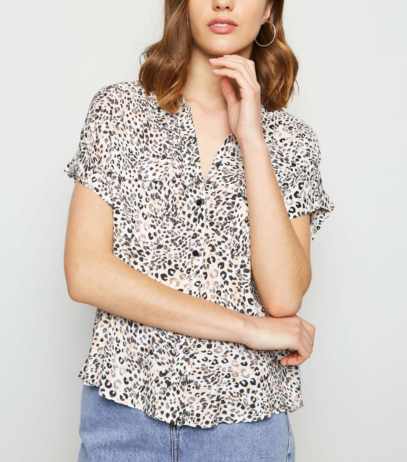 White Leopard Print Short Sleeve Shirt