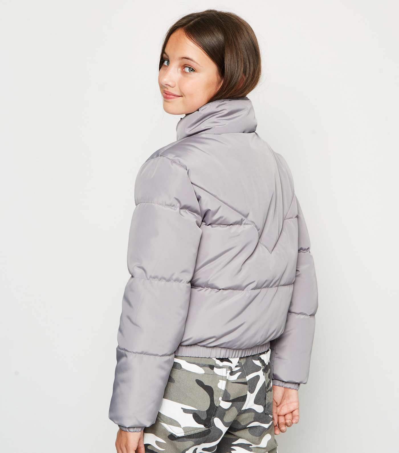 Girls Grey Puffer Jacket Image 5