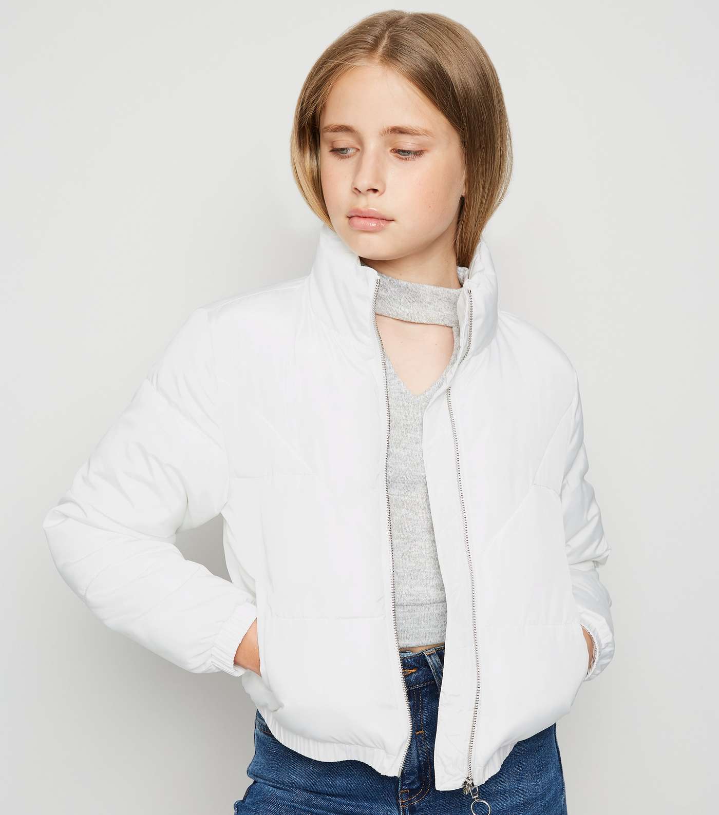 Girls White Puffer Jacket Image 2