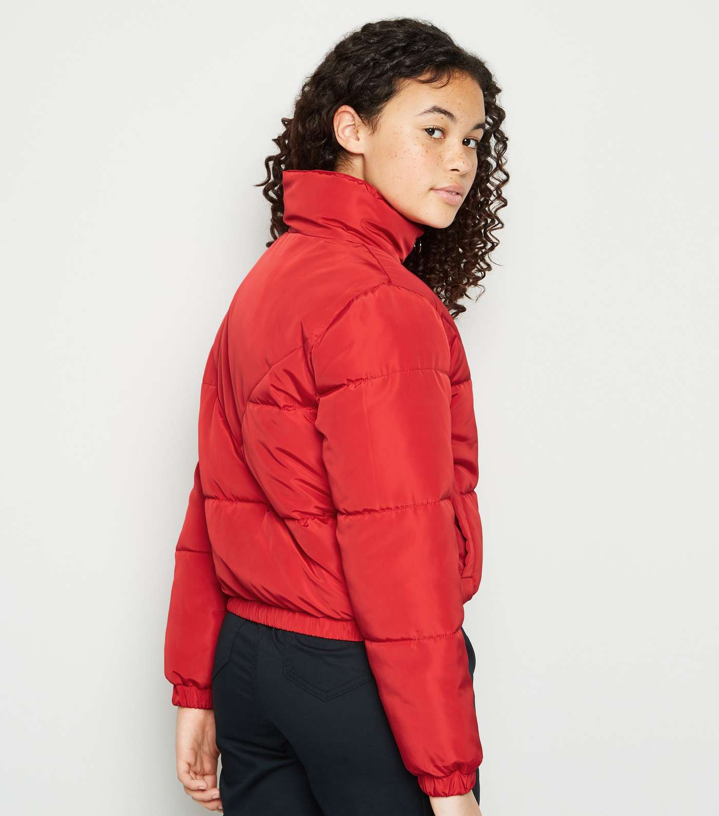 Girls Red Puffer Jacket Image 5
